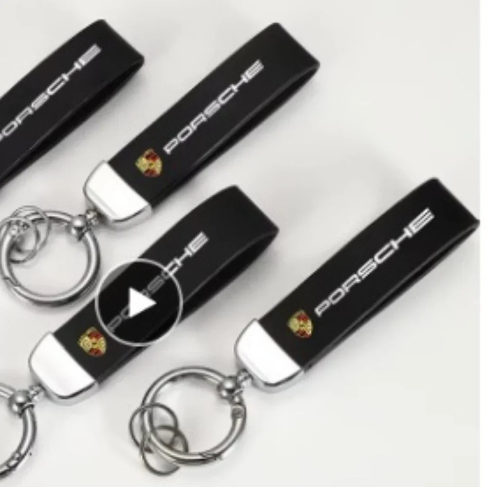 New Black PORSCHE STUTTGART HOTROD Leather Crest KeyRing Key Ch… - Picture 2 of 14